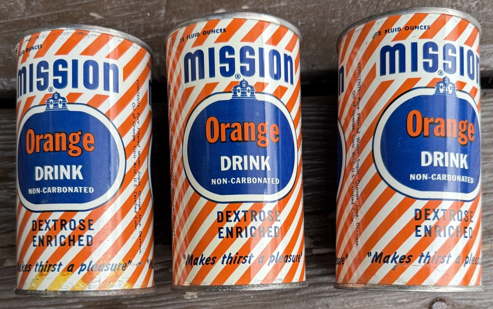 1950s Lot of 3 Mission Orange Drink Cans Bank from a Mission Plant in Arkansas