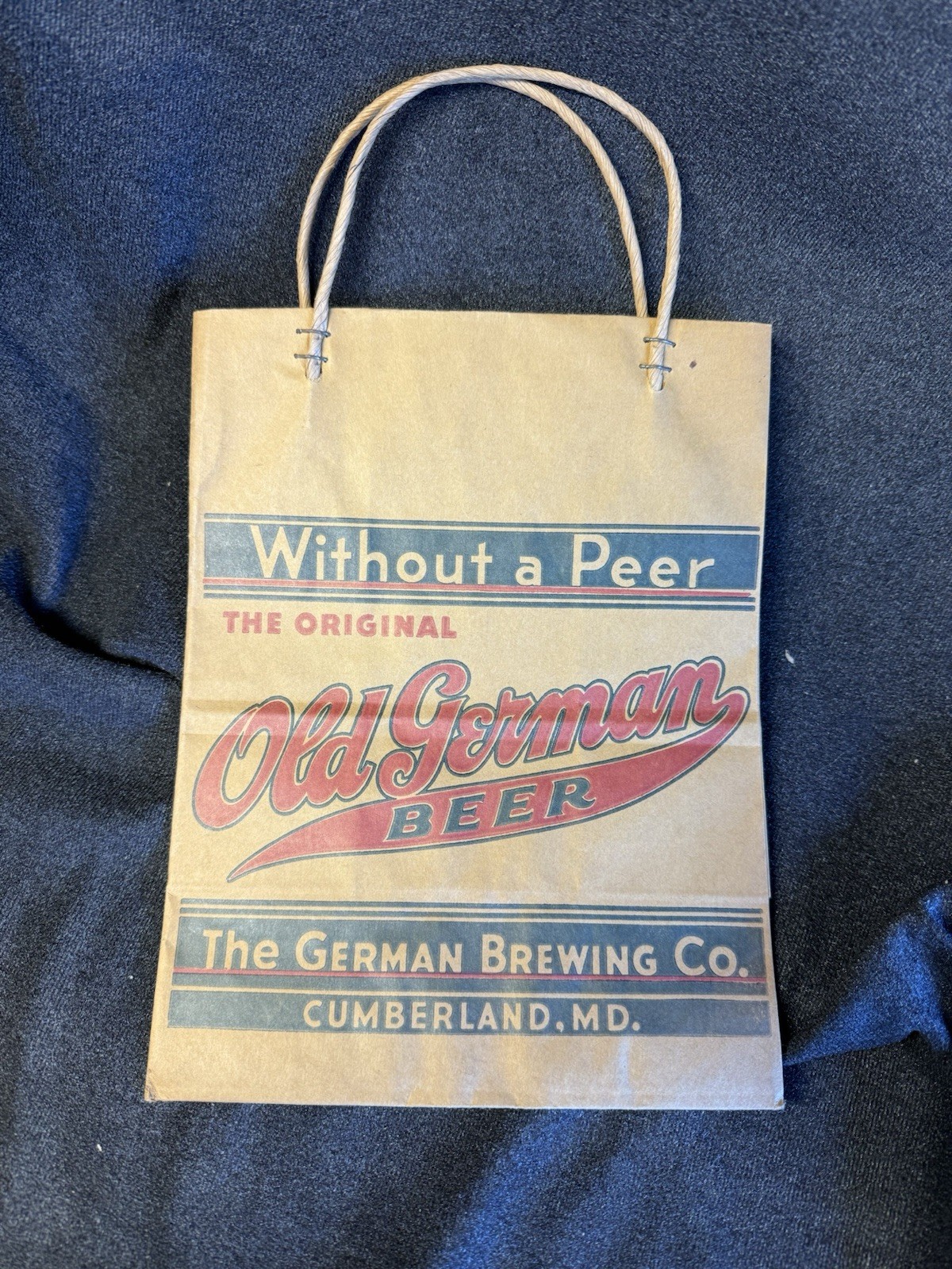 Vintage Old German Beer Brewing Co Cumberland MD Without a Peer Brown Paper Bag