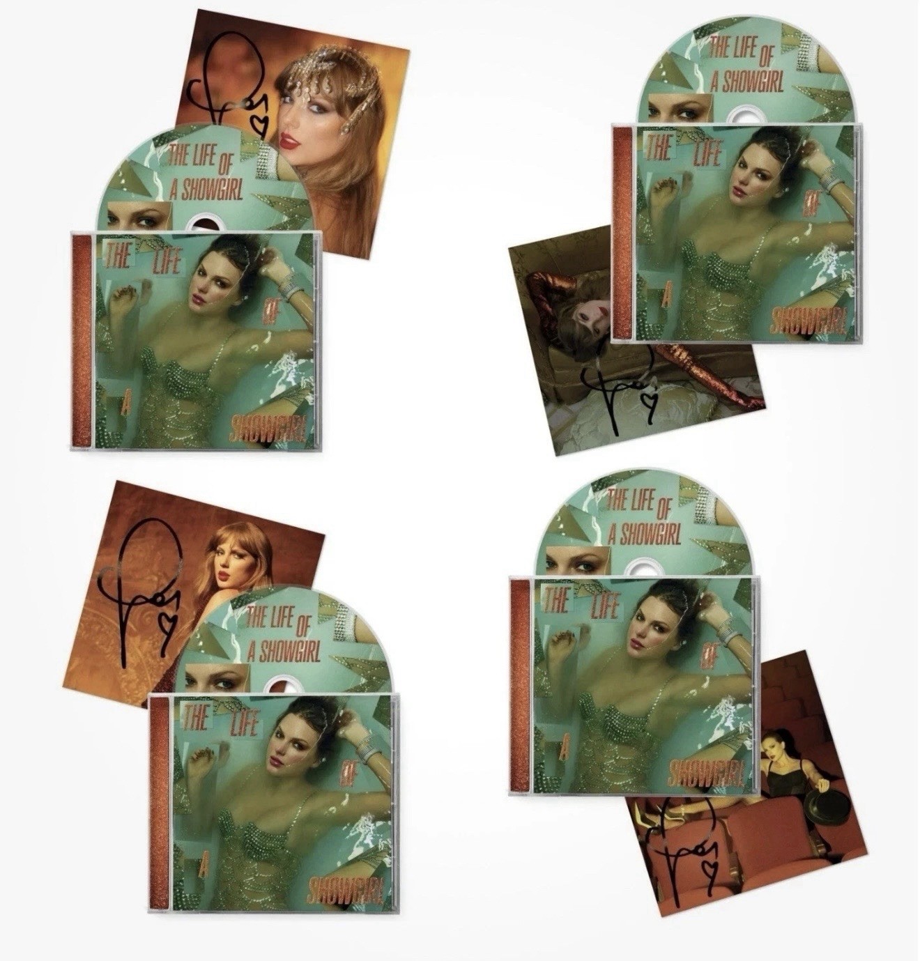 TAYLOR SWIFT LIFE OF A SHOWGIRL CD W/ HAND-SIGNED PHOTO 1-4 COMPLETE SET PRESALE TAYLOR SWIFT LIFE OF A SHOWGIRL CD W/ HAND-SIGNED PHOTO 1-4 COMPLETE SET PRESALE