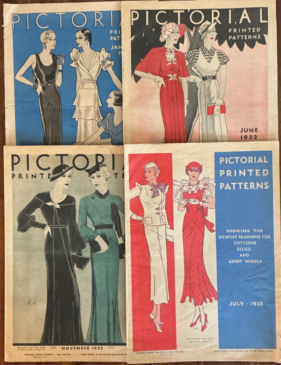 Four  Pictorial Printed Patterns Fashion Review- 1932-1933 Brochures