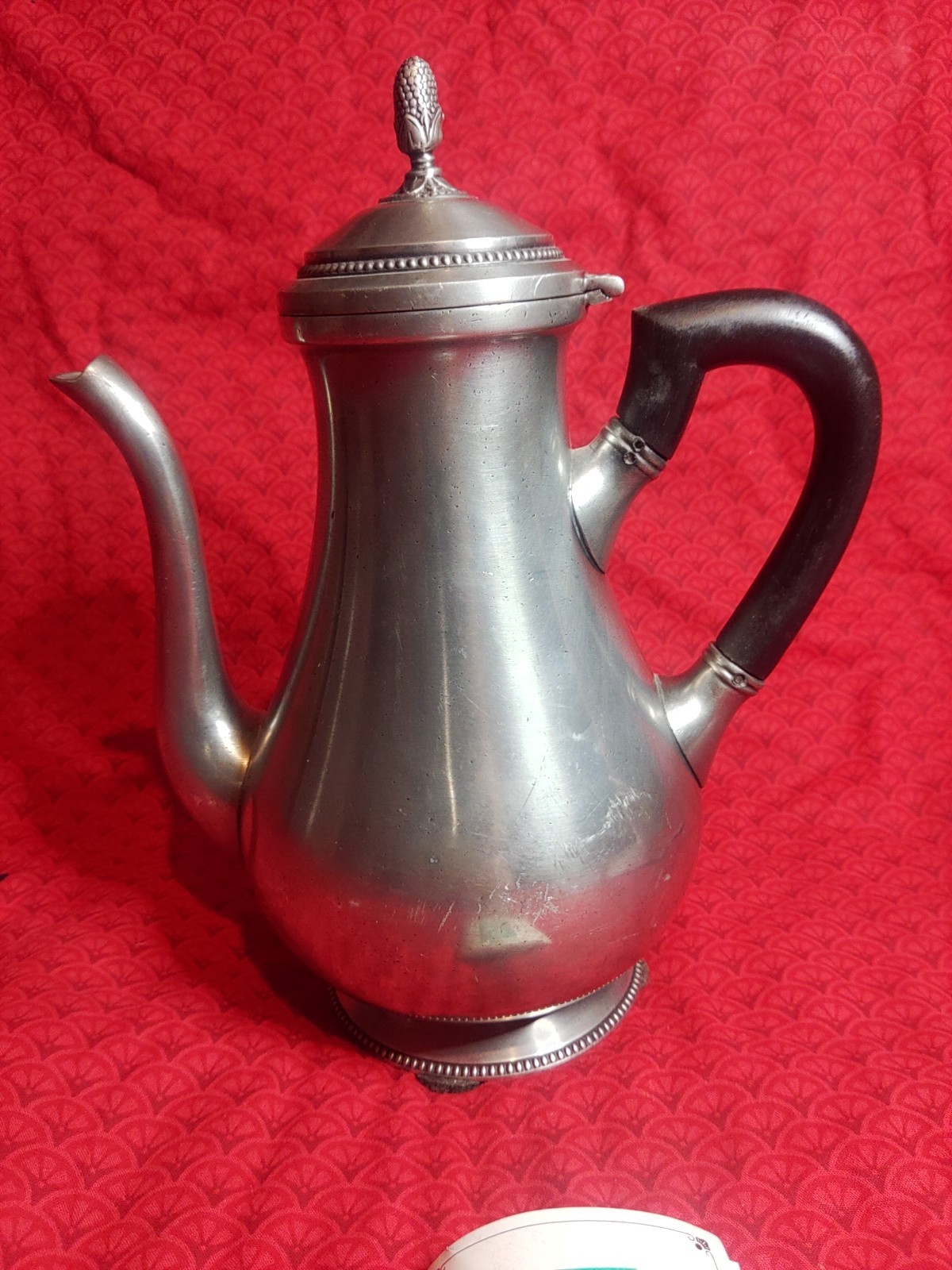 vintage 9.5 In pewter coffee or teapot, French brand L\'Etain A La Rose.