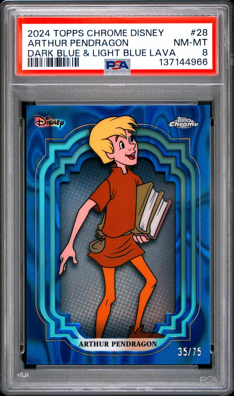 2024 Topps Chrome Disney #28 Arthur Pendragon Dark Blue & Light Blue Lava PSA 8