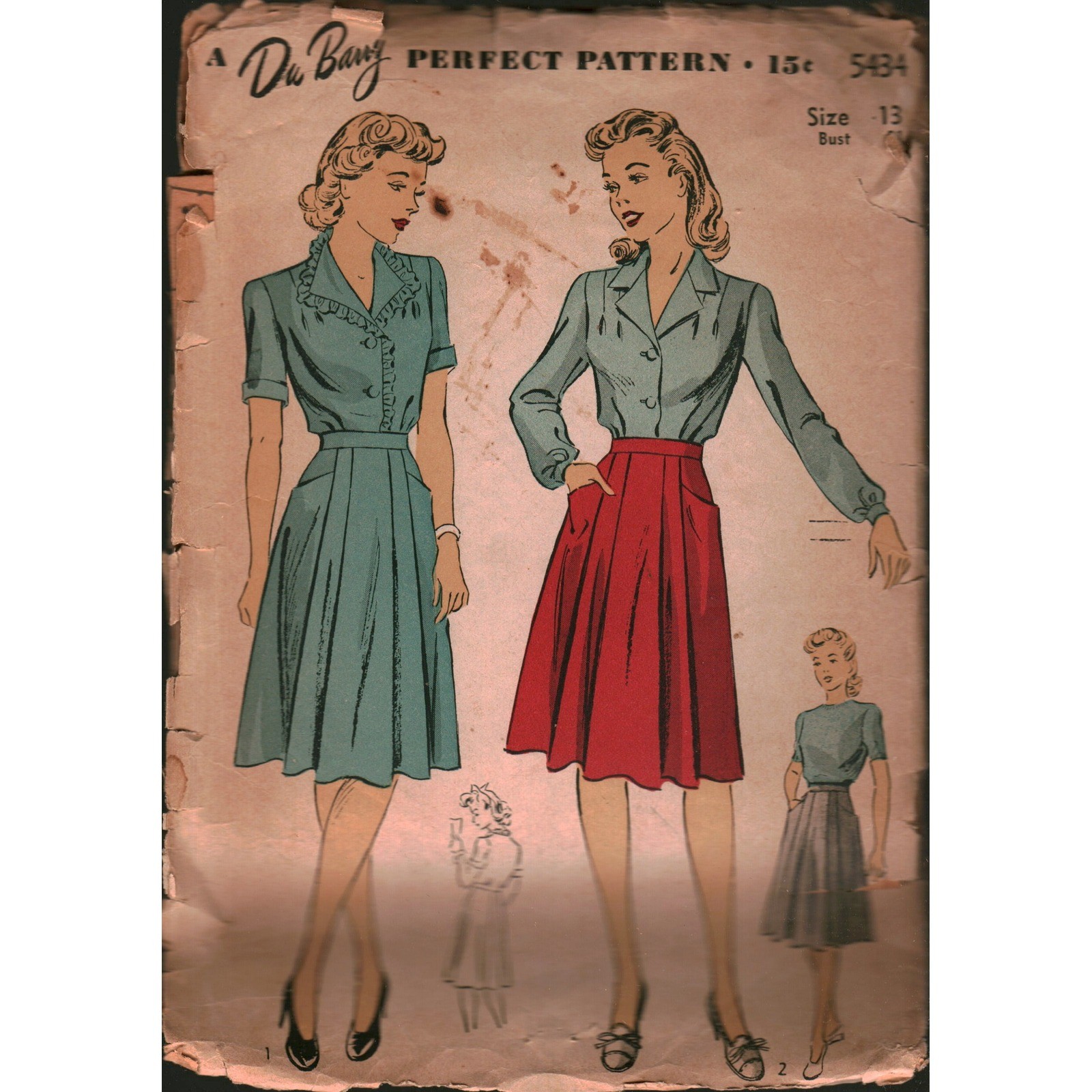 Vintage Du Barry 5434 Sewing Pattern 1940s Blouse and Skirt Set Size 13 Bust 31 Vintage Du Barry 5434 Sewing Pattern 1940s Blouse and Skirt Set Size 13 Bust 31
