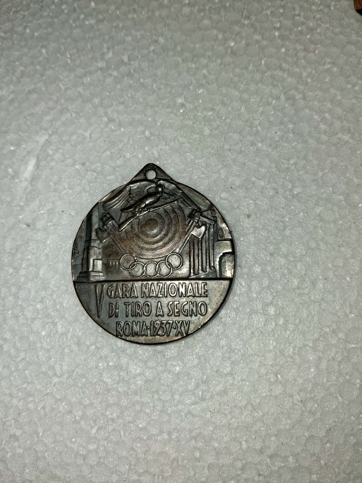 1937 Italian Silver Shooting Medal Rome XV Fascist Era Target Rifle Italy