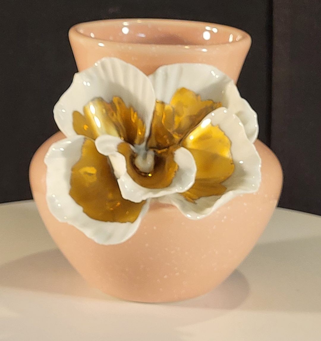 Anthropologie Gilded Bloom Vase Pink Gold White Floral Orchid Anthropologie Gilded Bloom Vase Pink Gold White Floral Orchid