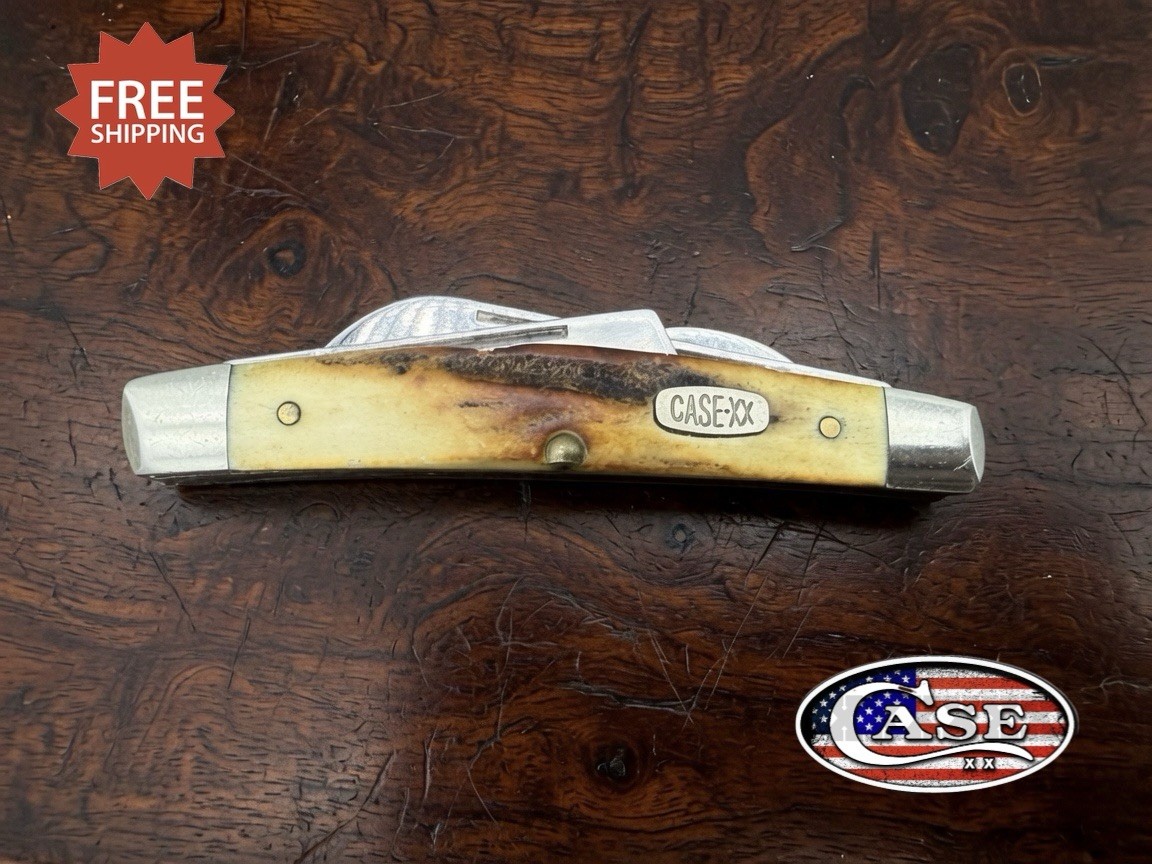 VTG 1997 Case XX 54052 SS Medium Congress Stag Pocket Knife - 3-Dot Tang Stamp