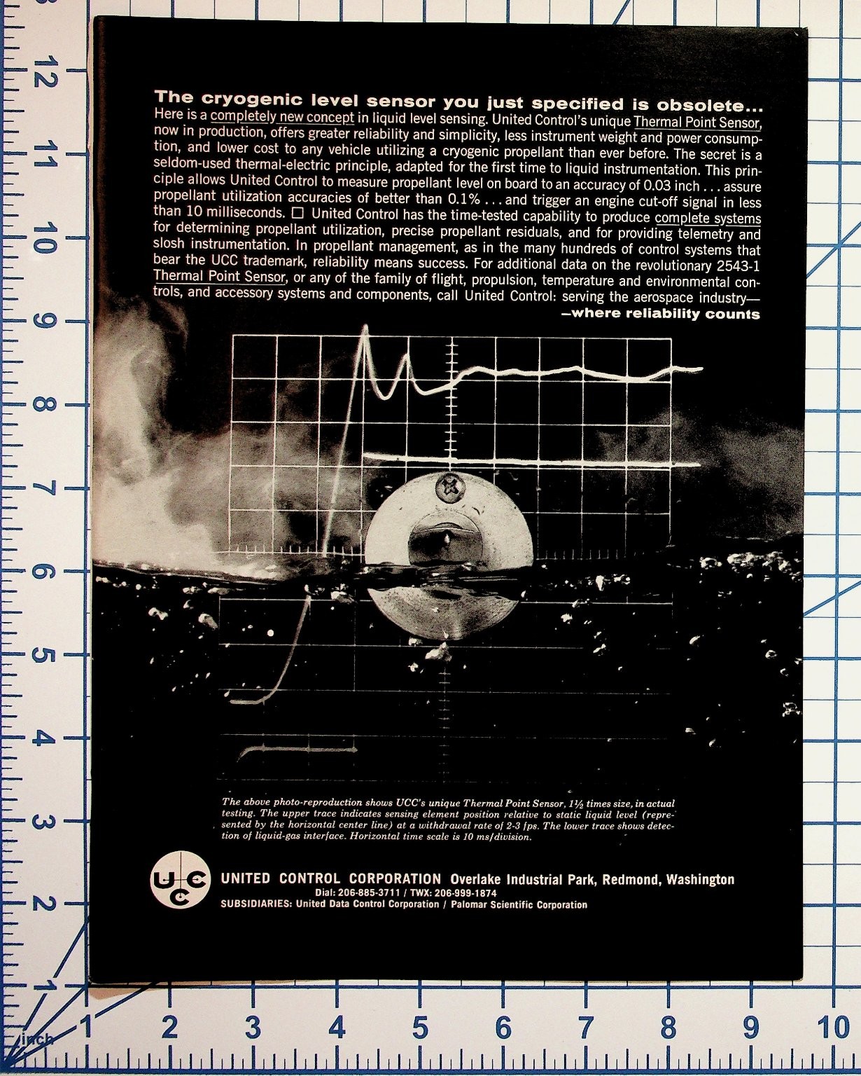1960s United Control Cryogenic Level Sensor Aerospace Ad Redmond WA 1960s United Control Cryogenic Level Sensor Aerospace Ad Redmond WA