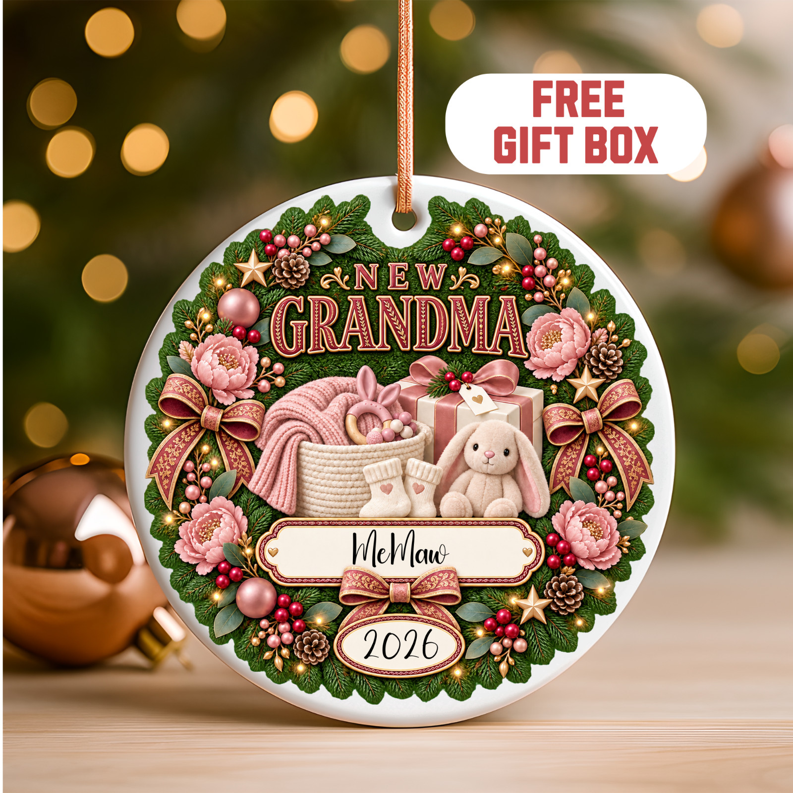 Personalized New Grandma Christmas Ornament 2026 Custom Name Year GIft