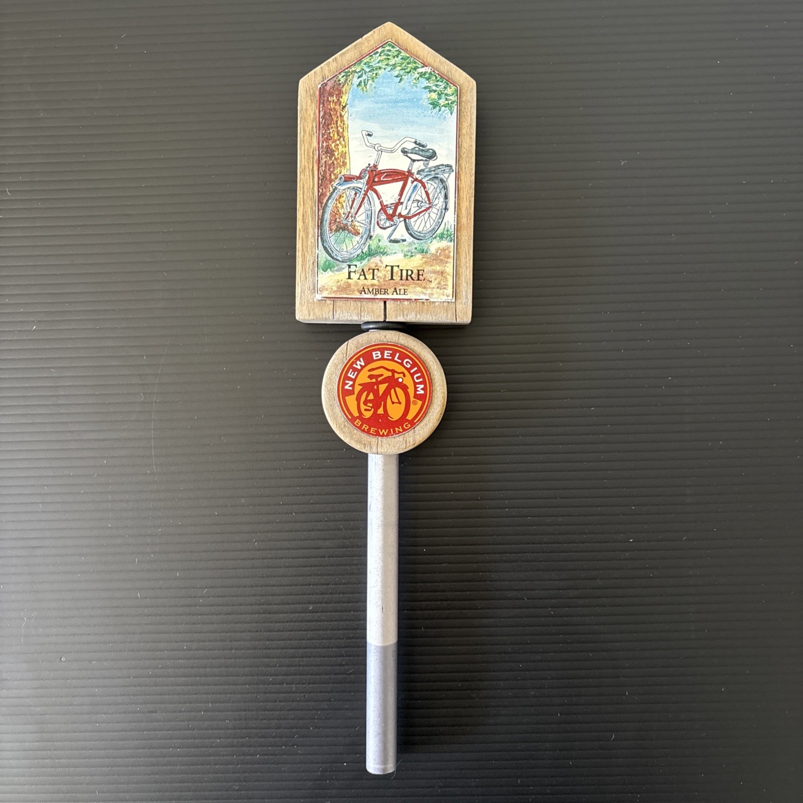 New Belgium Fat Tire Amber Ale Wood Beer Tap Handle Bicycle Brewery Bar