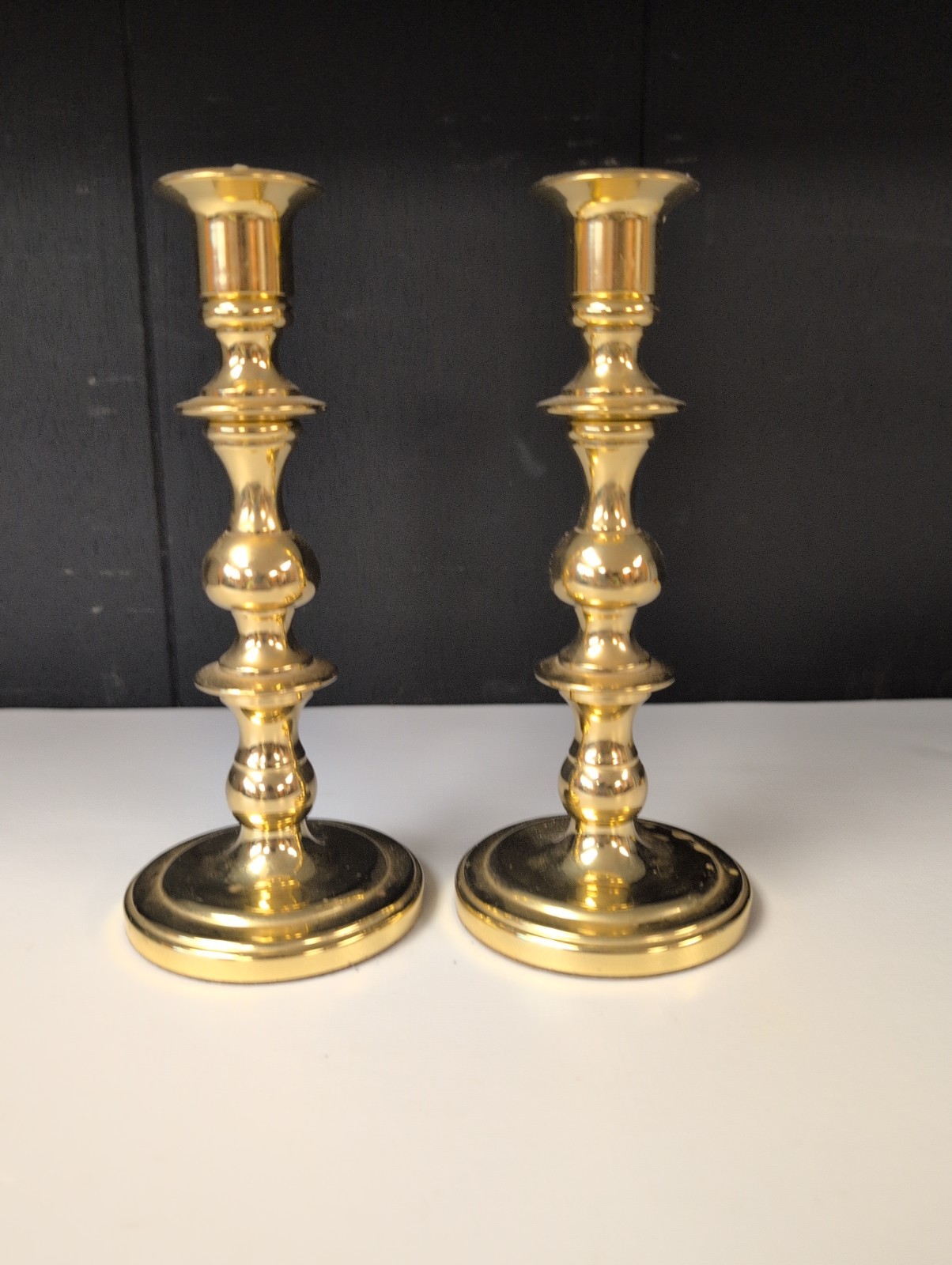 Vintage Pair of BALDWIN Solid Brass Polished Candlestick Holders 7.5\