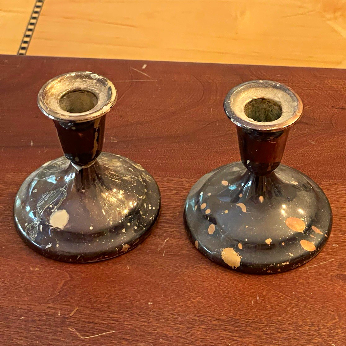 Japan Tarnish-Resistant Metal Taper Candle Holders, Set of 2 Black/Gold