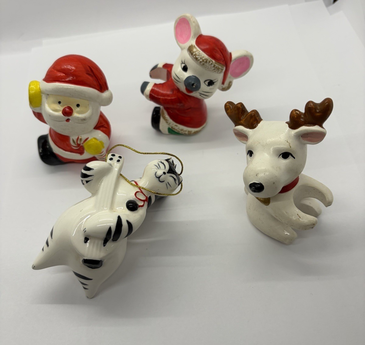 4 Vtg Ceramic Christmas Ornaments / Candle Holders Mouse Taiwan 1 Art Deco Cat + 4 Vtg Ceramic Christmas Ornaments / Candle Holders Mouse Taiwan 1 Art Deco Cat +