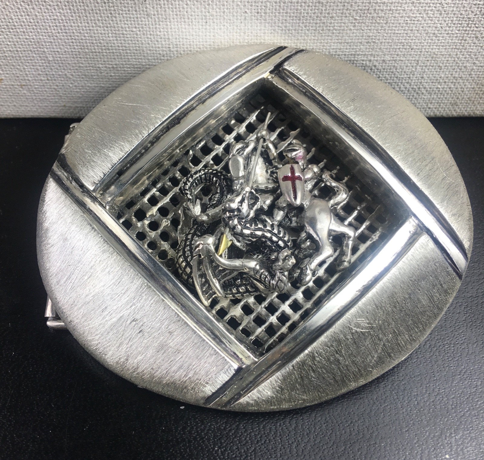 Artisan made Saint George and the Dragon sterling 10k Gold accented buckle Artisan made Saint George and the Dragon sterling 10k Gold accented buckle