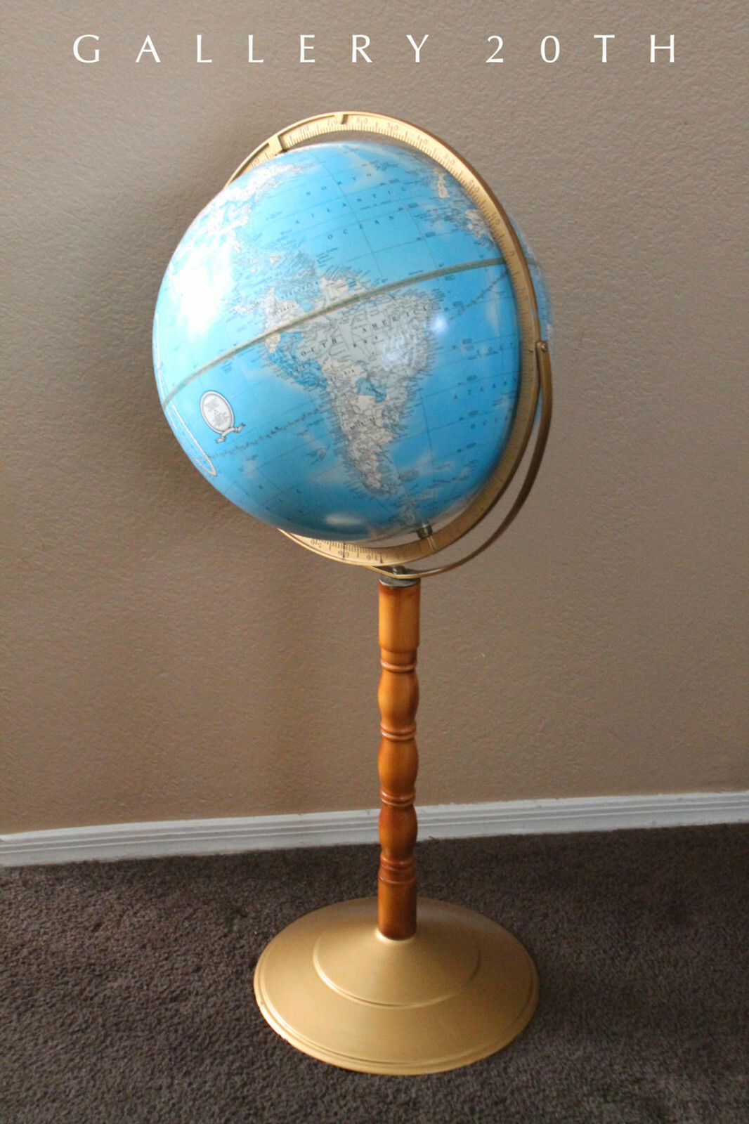 SUPERB MCM ARTICULATING FLOOR GLOBE WORLD VTG MAP LIBRARY DECOR ATOMIC