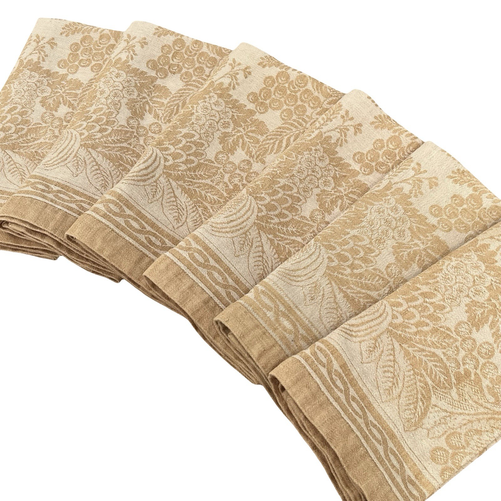 6 Williams Sonoma Jacquard Golden Autumn Dinner Napkins Fall Harvest Fruit