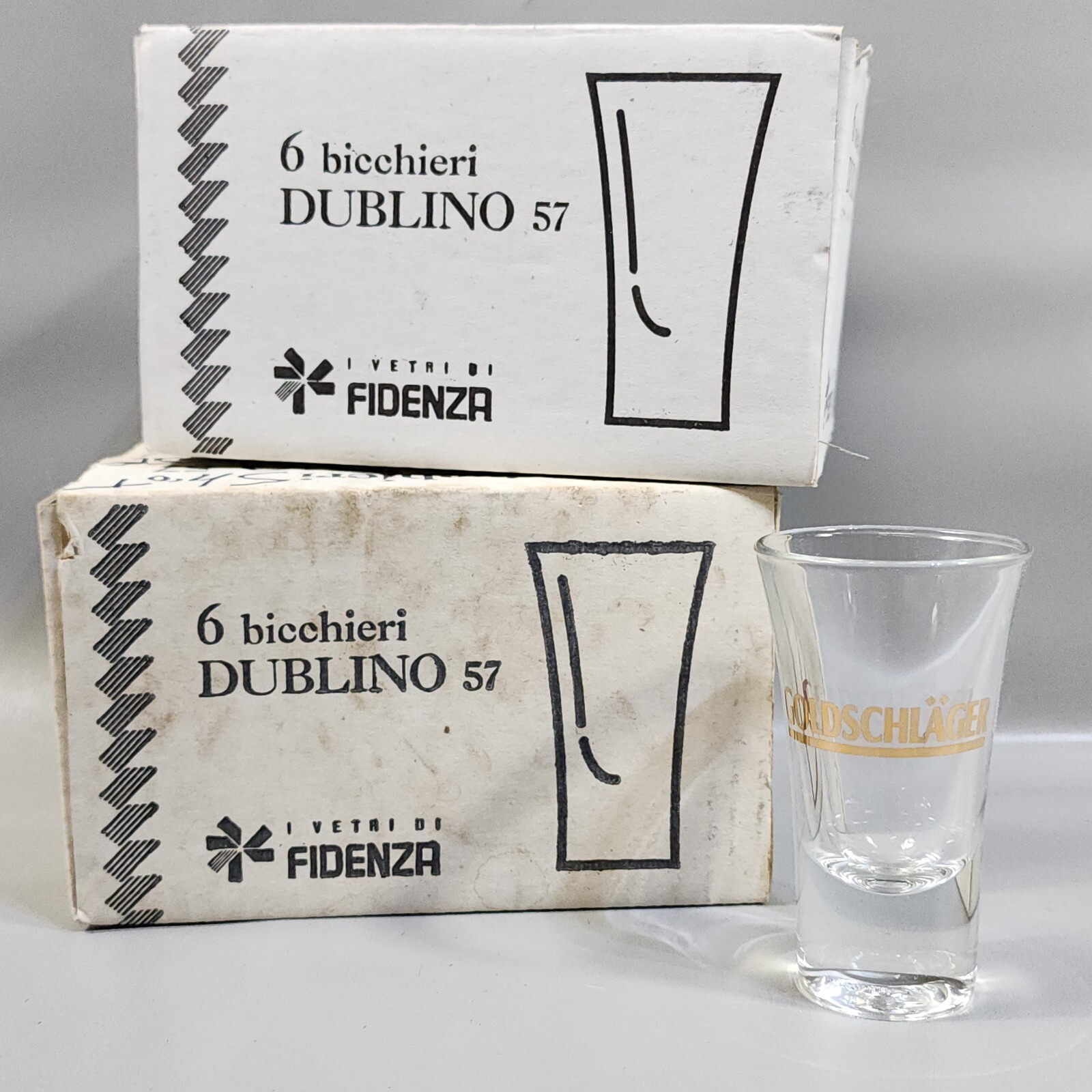 Vintage 1990s Goldschlager 2 oz. Shot Glasses Bicchieri Dublino 57 Italy 12 Lot