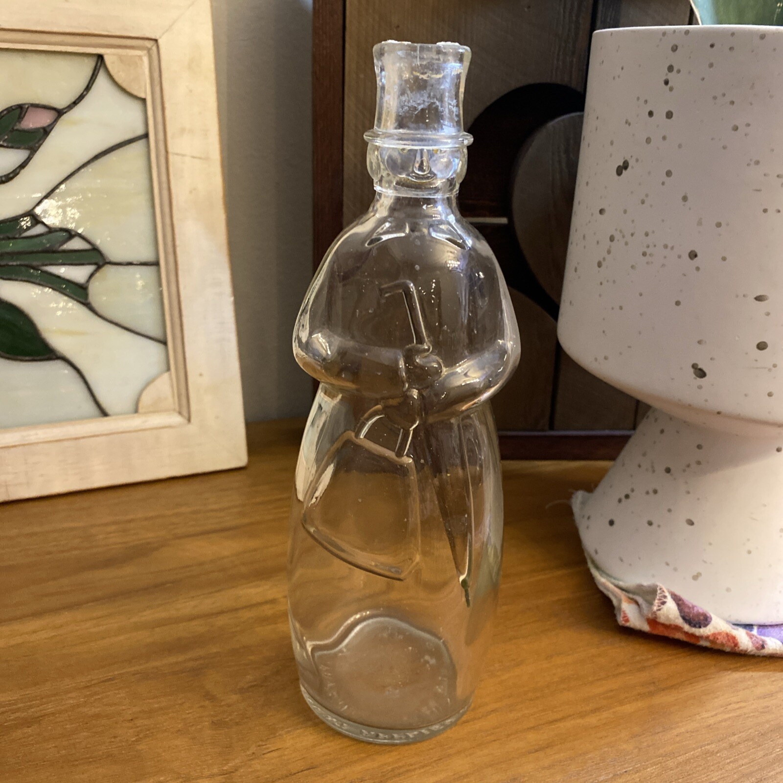 Antique Carrie Nation Glass Bottle Pat. Applied For 9 “ Vintage