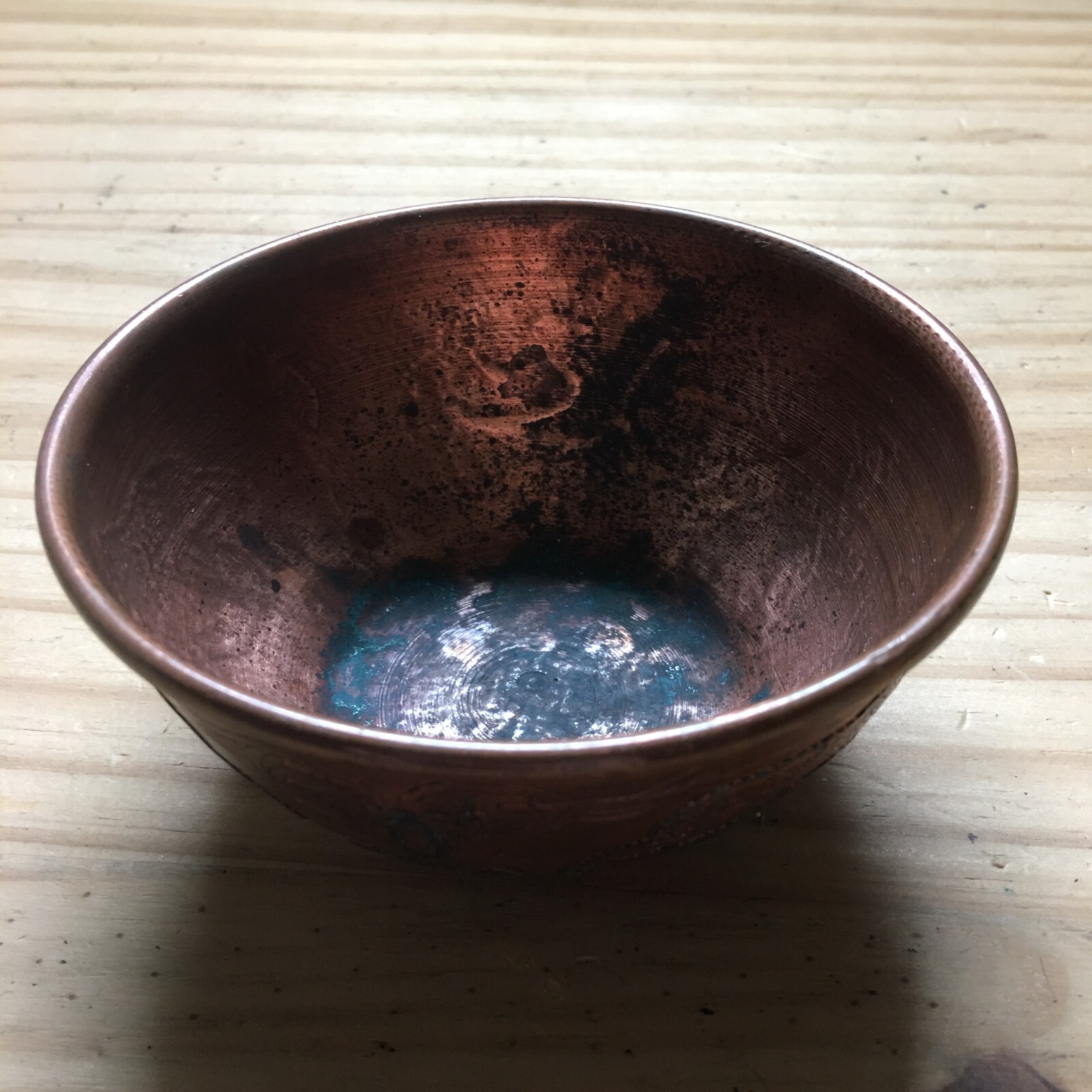 Antique Vintage Syrian Damascus Design Copper Bowl Sterling Silver inlay 4.75 Antique Vintage Syrian Damascus Design Copper Bowl Sterling Silver inlay 4.75