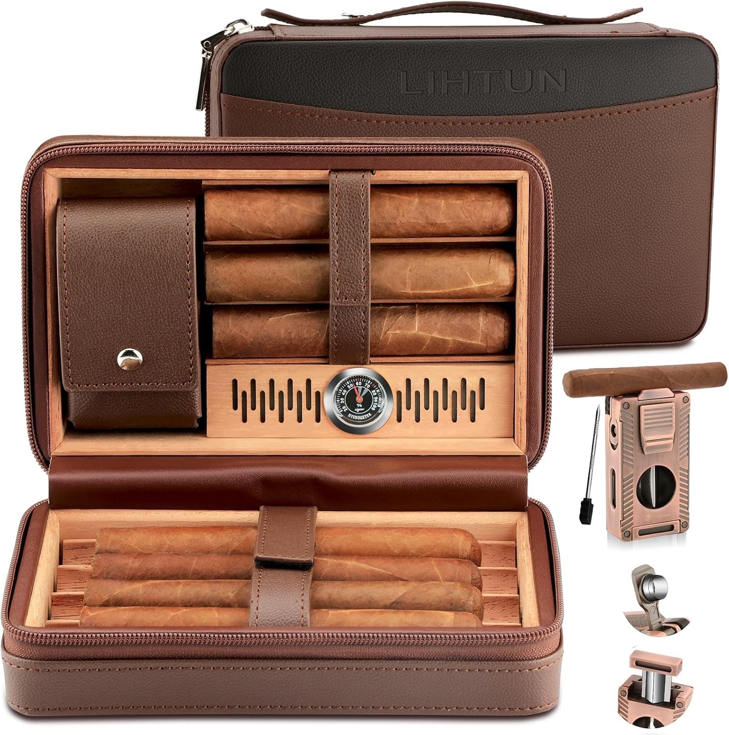 Estuche De Cuero Para Puros Humidores De Viaje Con Forro De Madera Funda De Piel Estuche De Cuero Para Puros Humidores De Viaje Con Forro De Madera Funda De Piel