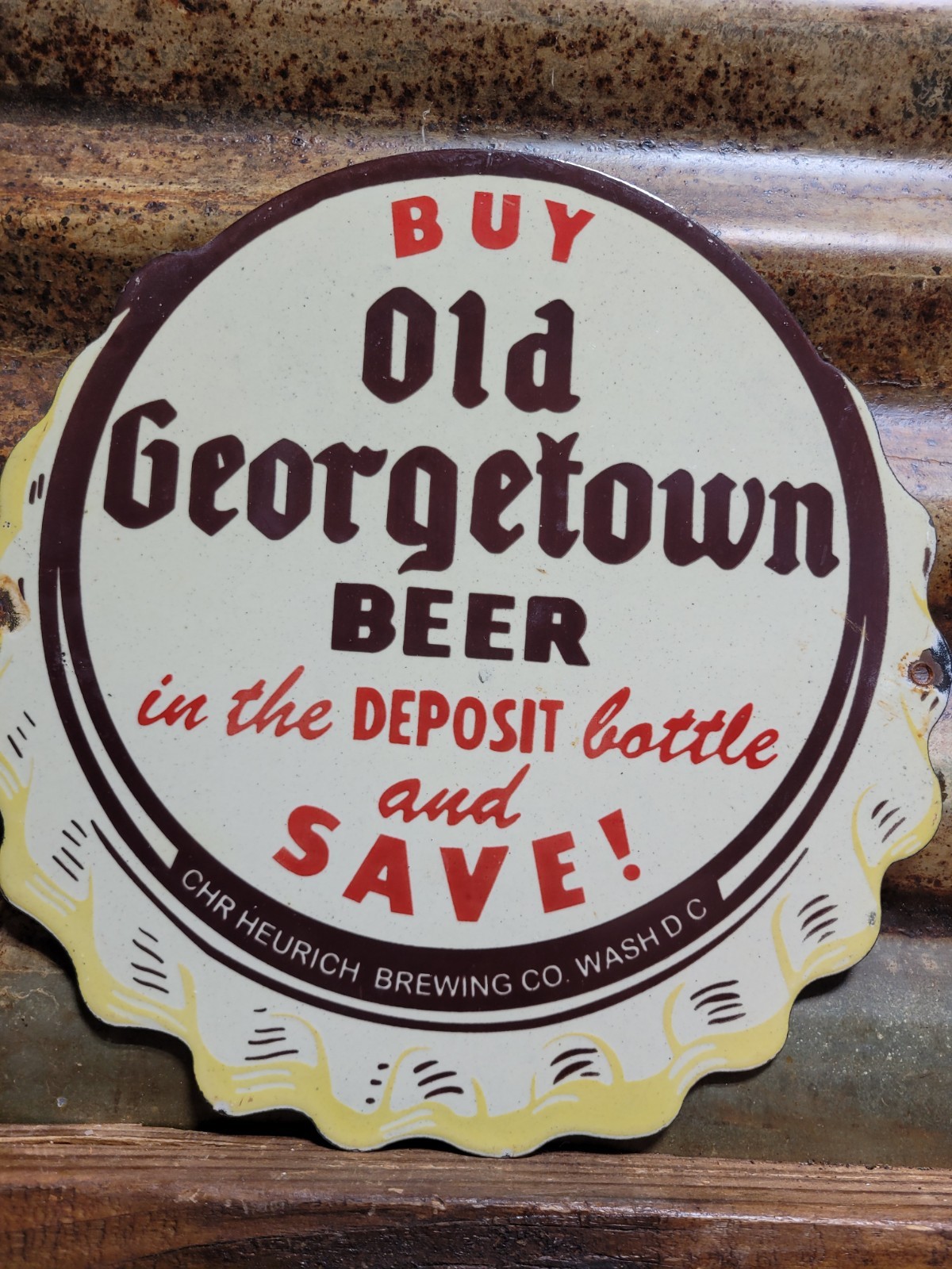 VINTAGE OLD GEORGETOWN BEER PORCELAIN SIGN RARE OLD LAGER ALCOHOL BEVERAGE DRINK