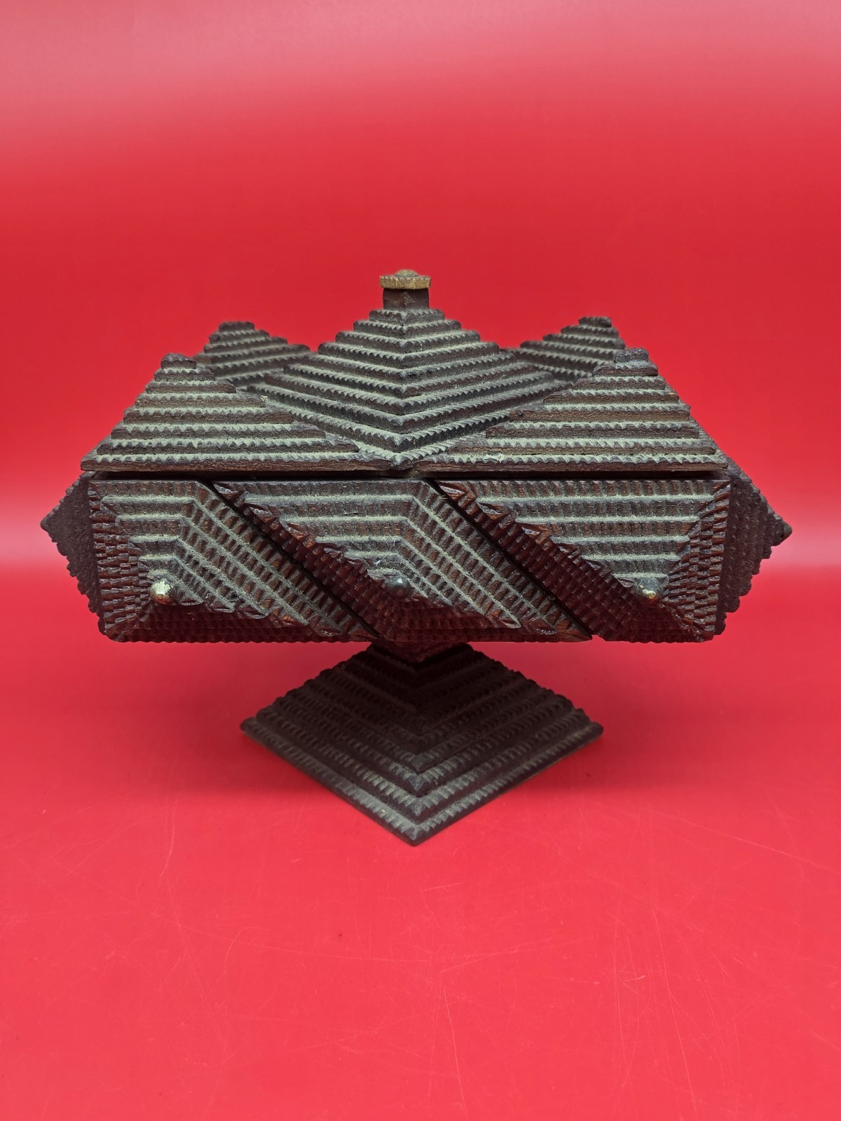 Vintage Folk Tramp Art Geometric Style Trinket Box