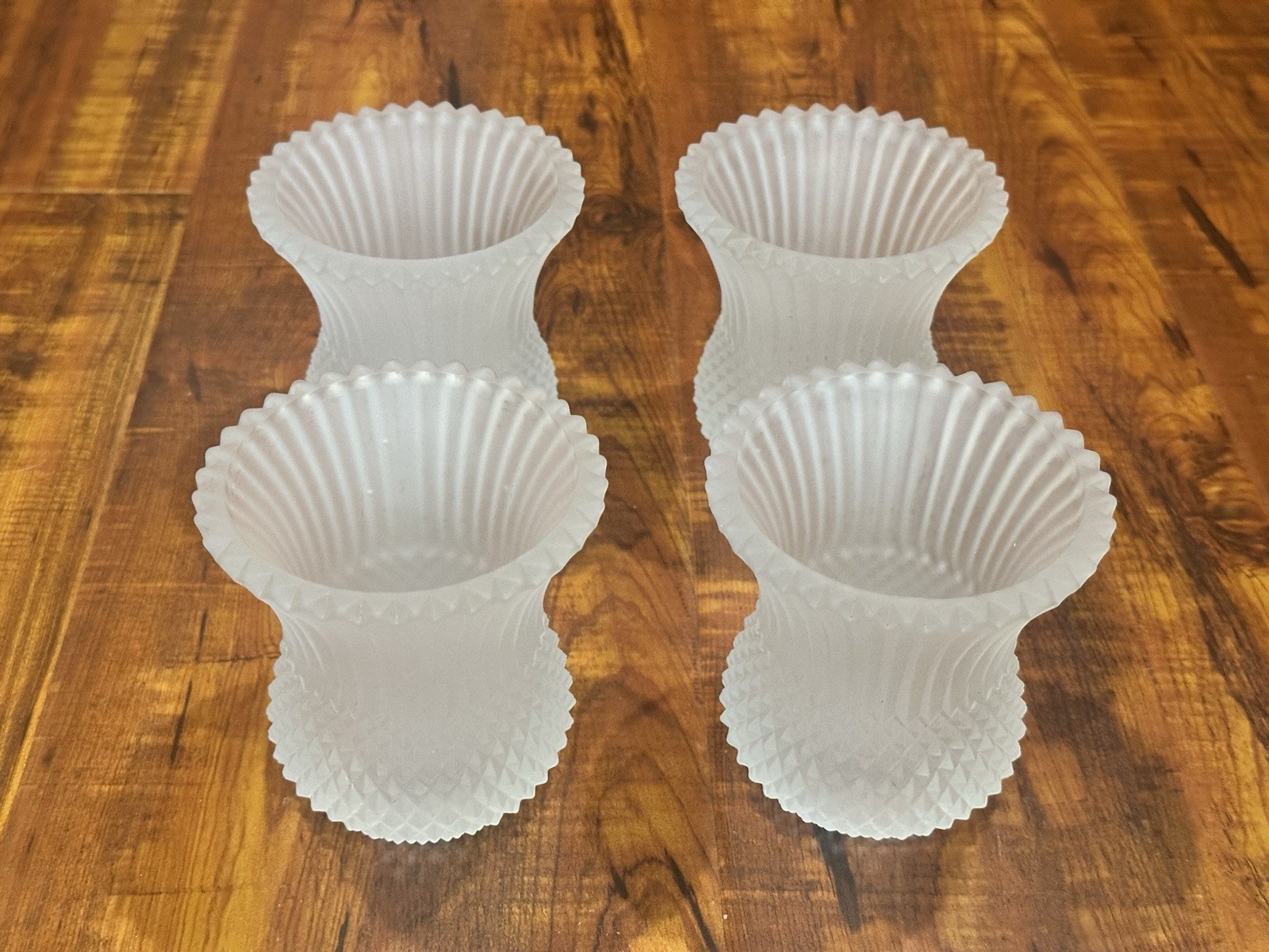 Lot of (4) Vintage Faroy Diamond Point Cut Frosted Glass Votive Candle Holders Lot of (4) Vintage Faroy Diamond Point Cut Frosted Glass Votive Candle Holders