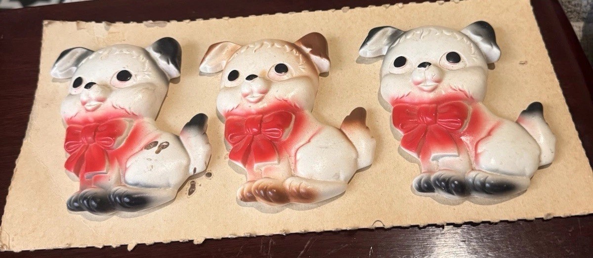 VTG 1975 Miller Studios Lot Of 3 Chalkware Wall Plaques Dogs Puppies NOS