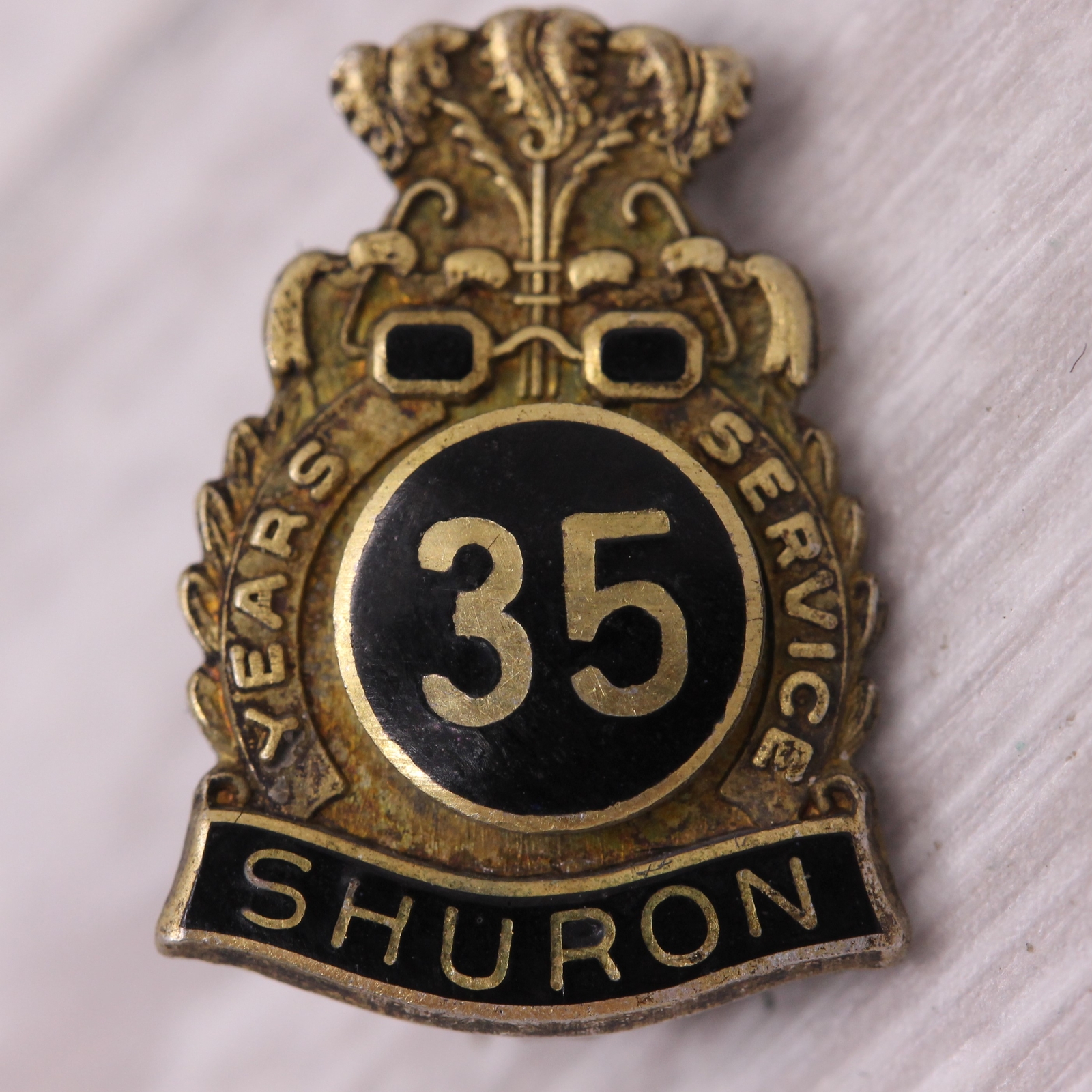 Shuron 35 Years Enamel Service Pin Vintage Sterling Silver