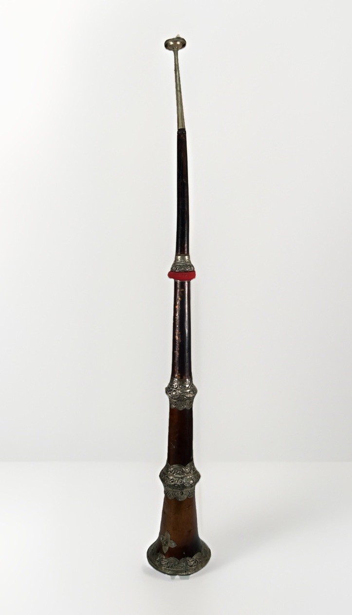 Tibetan Dungchen Horn Ritual Copper Silver Tone Telescoping Dragon 36″ 1960s VTG