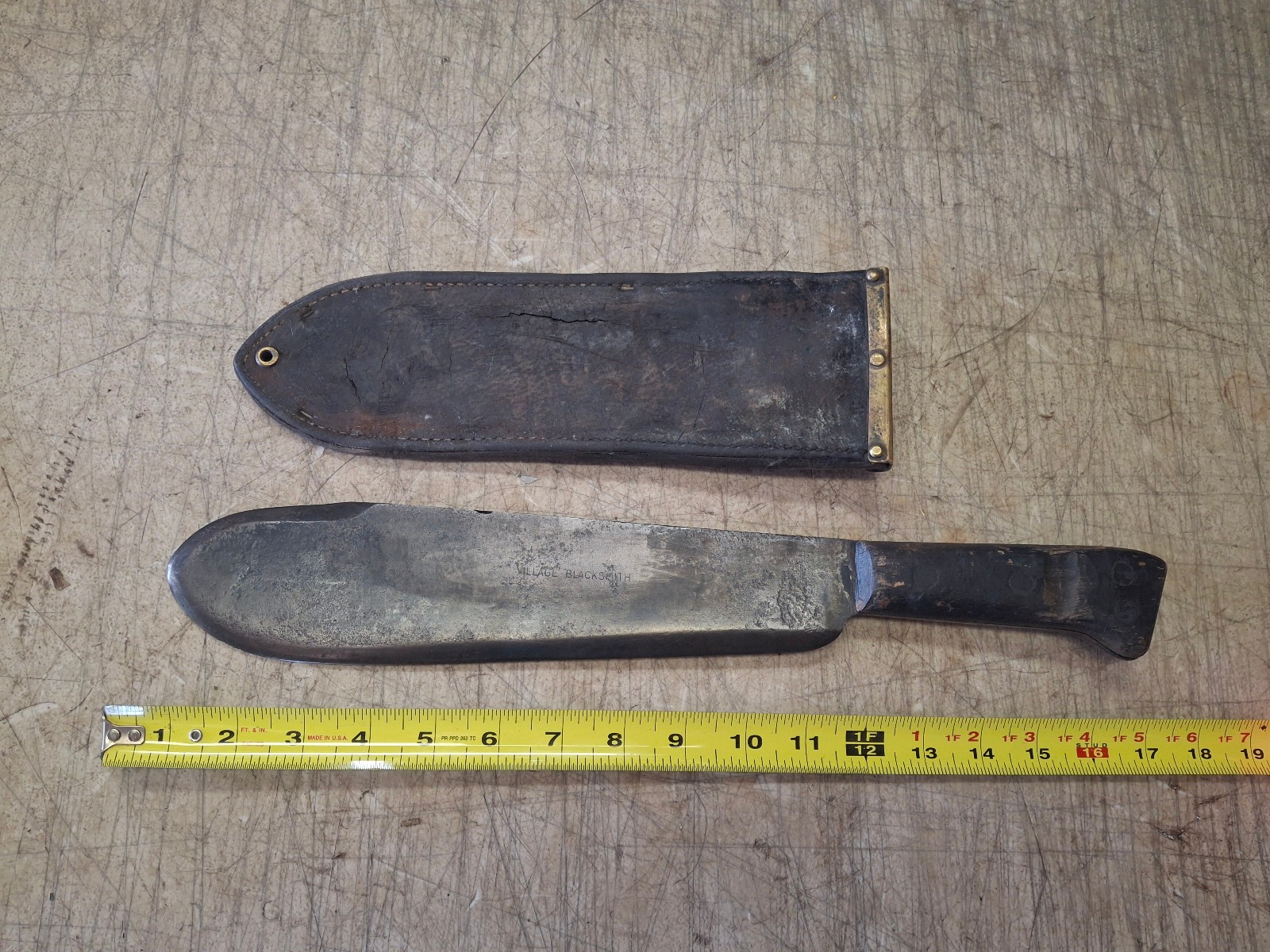 Vintage WWIl Village Blacksmith USMC Medical Corps Bolo Machete Knife & Sheath Vintage WWIl Village Blacksmith USMC Medical Corps Bolo Machete Knife & Sheath