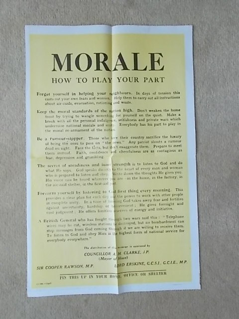 WW2 PROPOGANDA POSTER - MORALE AND HOW TO PLAY YOUR PART COUNCIL NOTICE