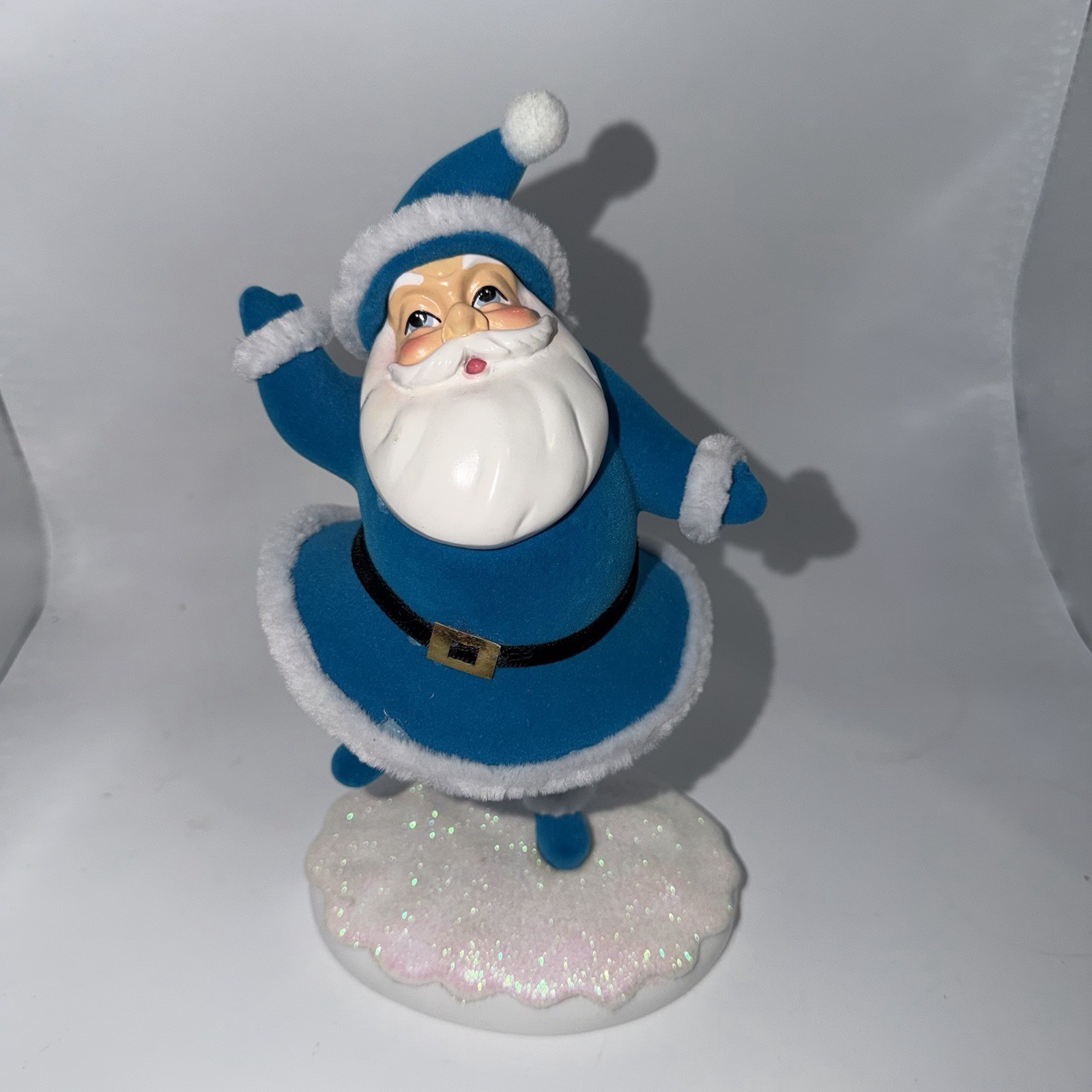 Retro Style Holiday Time Flocked Felt Santa Christmas Figure Blue & White 8.5 Retro Style Holiday Time Flocked Felt Santa Christmas Figure Blue & White 8.5