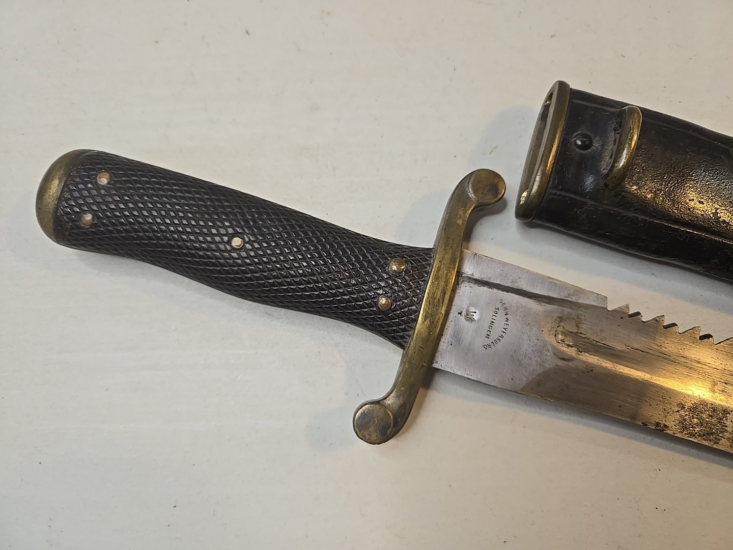 Rare WWI Model 1875 Pioneer Sidearm Sawback Short Sword w/Scabbard - Weyersberg