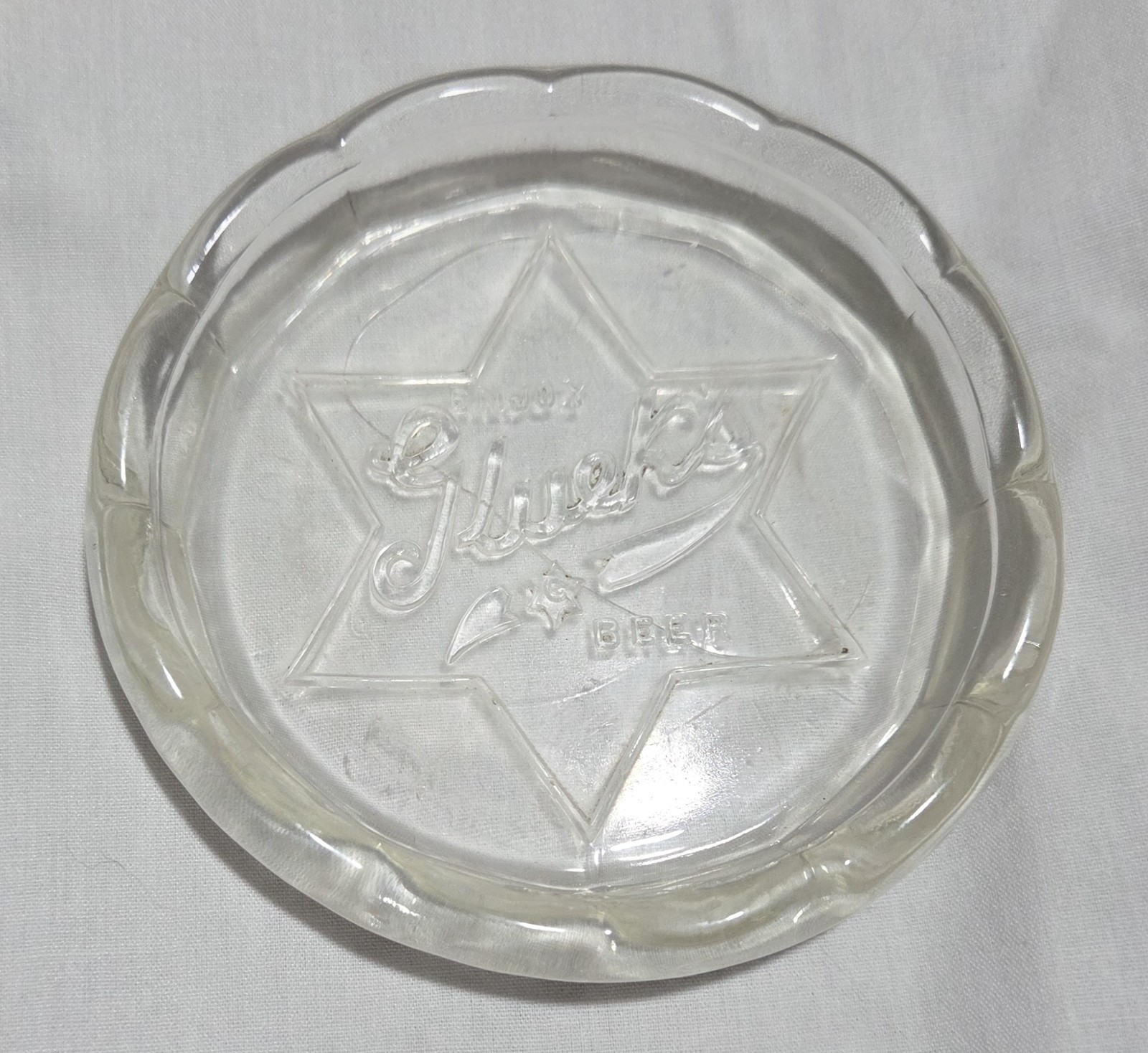 Vintage Glueks Beer Ashtray Clear Glass No Chips Or Cracks \