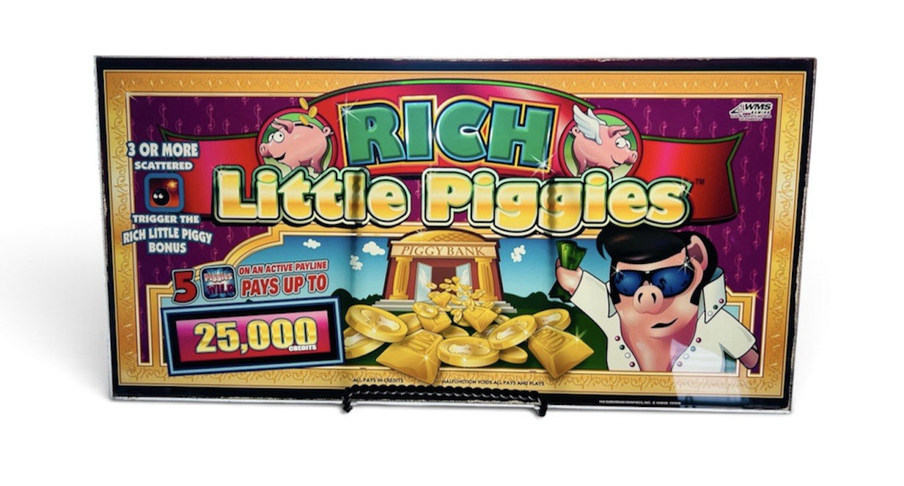Rich Little Piggies WMS 2003 Authentic Slot Machine Glass Top Marquee Panel
