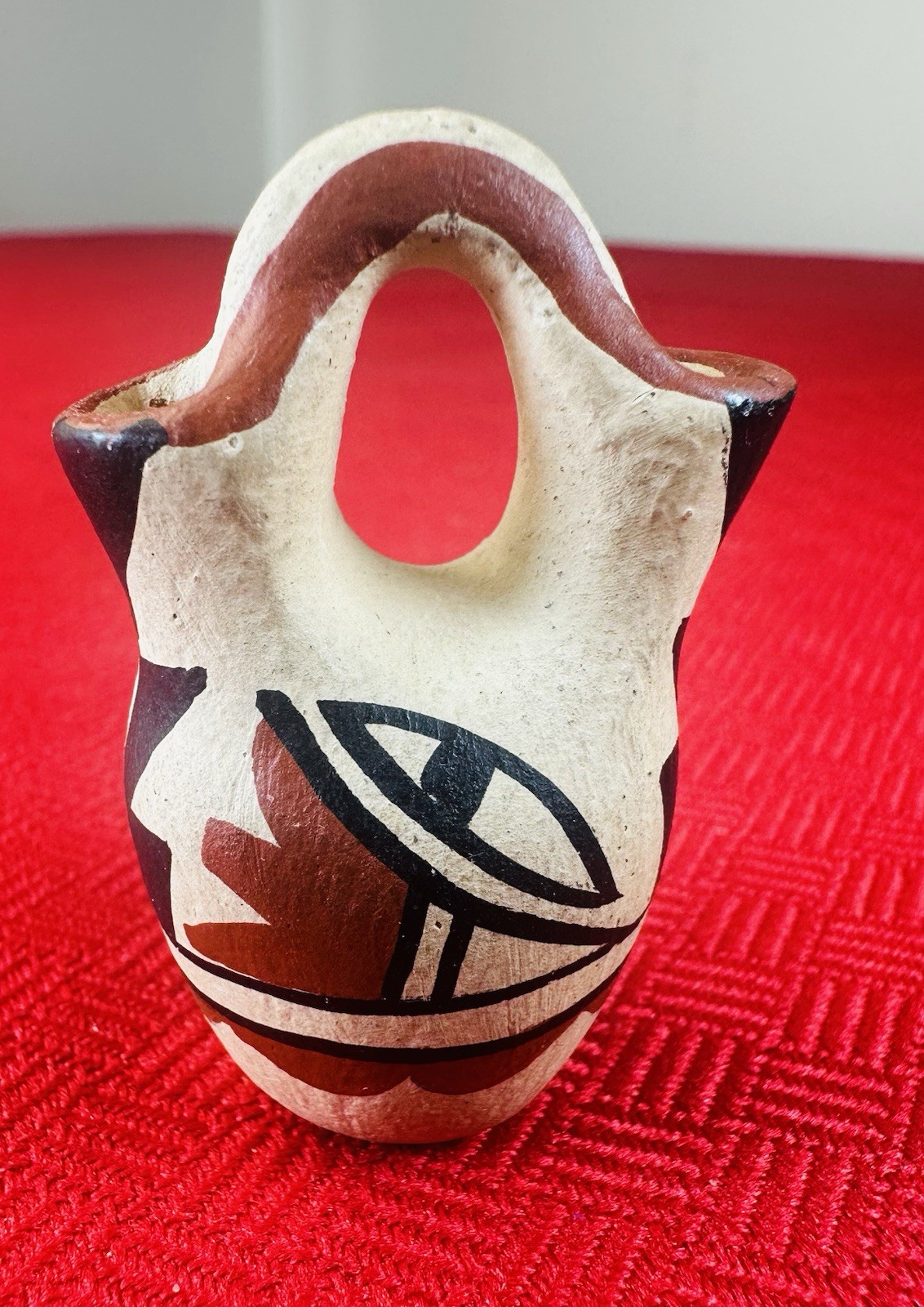Traditional Jemez Pueblo Native Pottery Wedding Vase 2” Signed