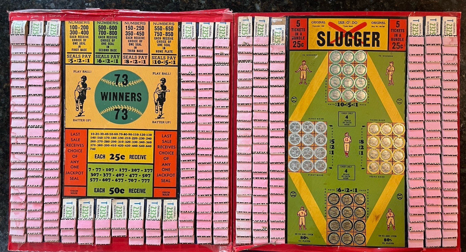 Vintage Jar-O’-Do Baseball Pull Tab Bar Jackpot New Old Stock Lot Of 2 Read
