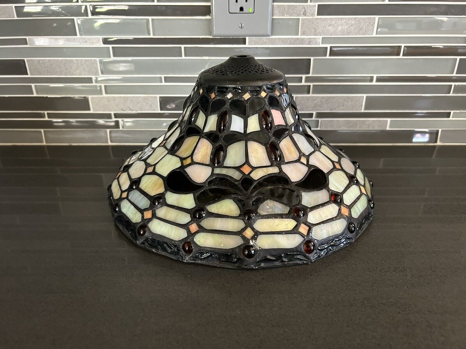 Vintage Spectrum Tiffany Style Leaded  Stained Glass Lamp Shade ONLY 11.5”