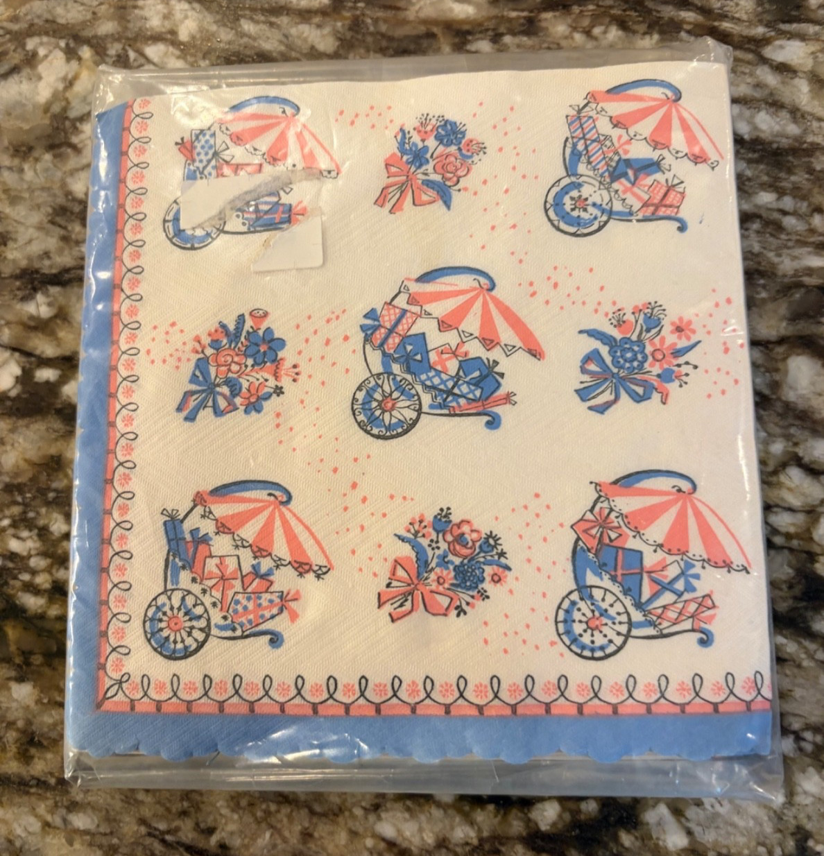VTG Baby Shower Paper Napkins SEALED Pink Blue Brownie Tissue Linens