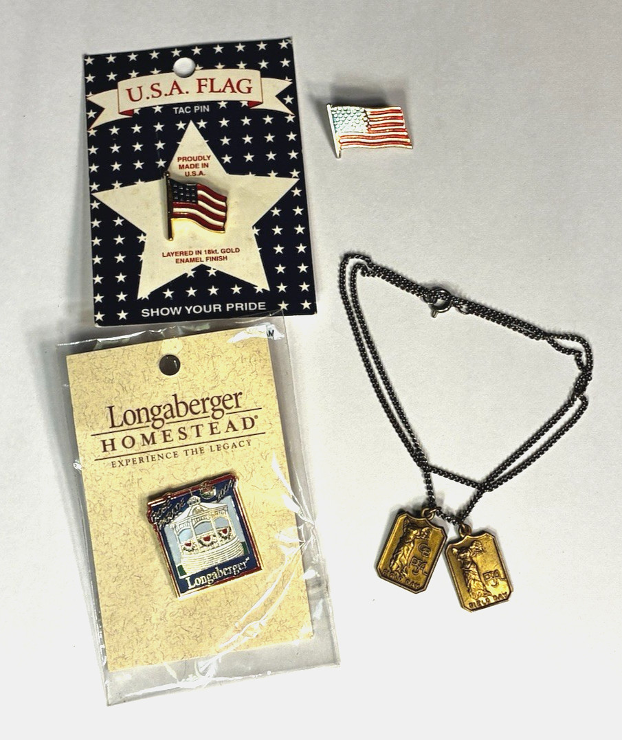 Vintage Patriotic USA Flag Pins Longaberger Enamel & Wallace Field Day Medal Lot