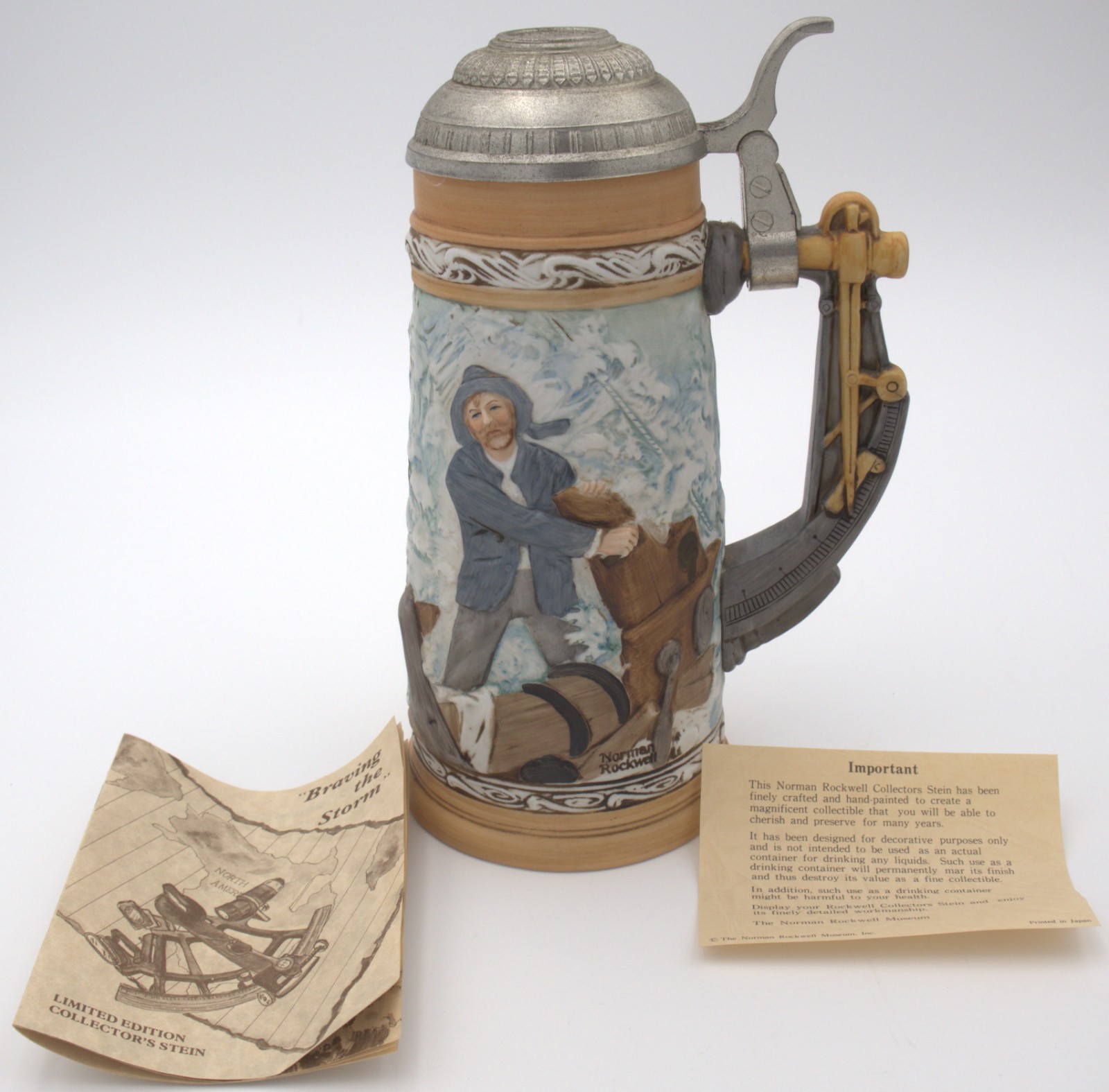 Norman Rockwell Braving the Storm Collector Stein 1982 #4761/9900 COA