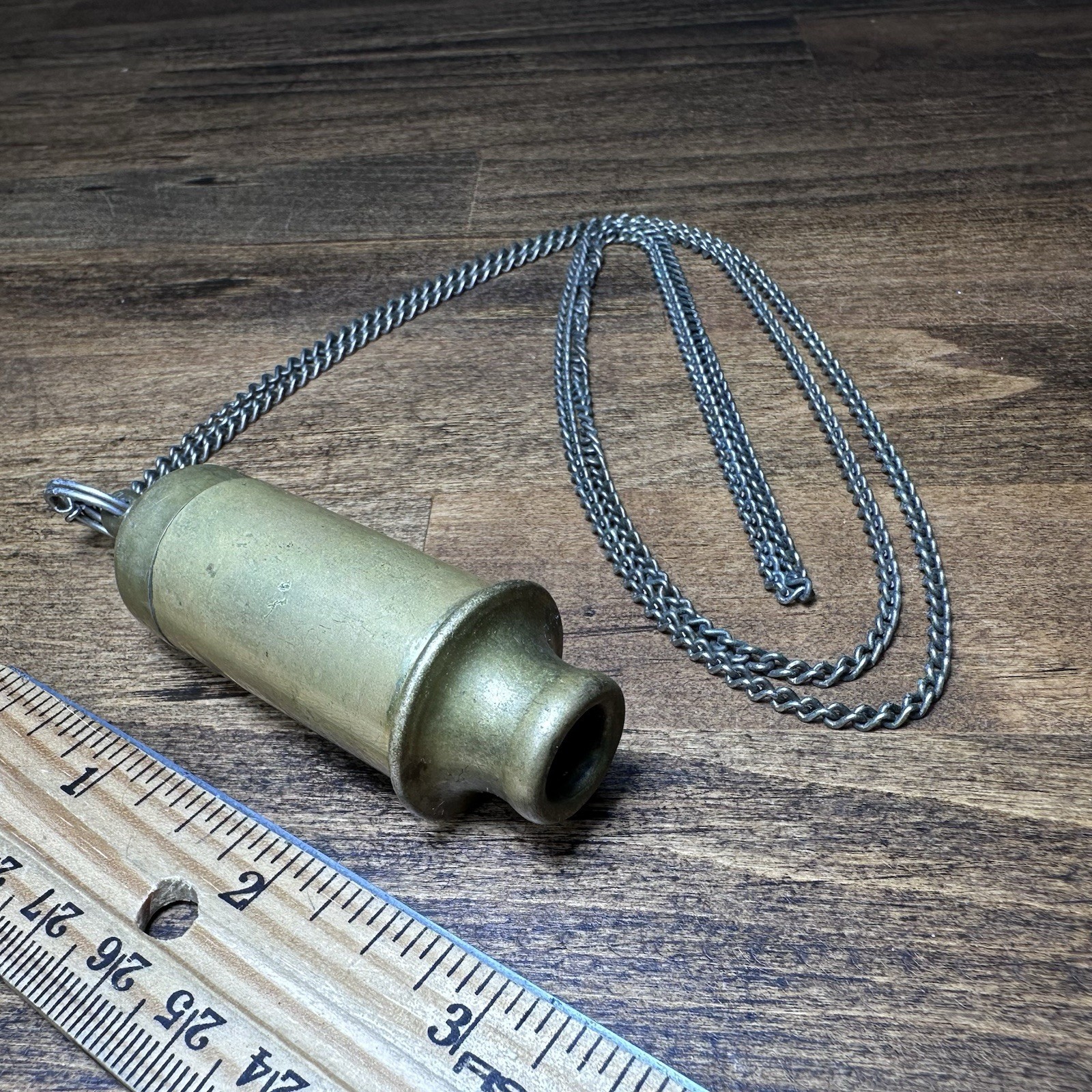 Vtg Acme Siren Police Whistle Safety Alarm Solid Brass Antique Works Great Chain