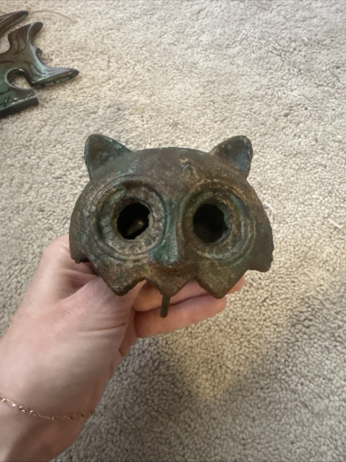 Vtg Japanese Cast Iron Owl Incense Burner REPLACEMENT HEAD LID ONLY