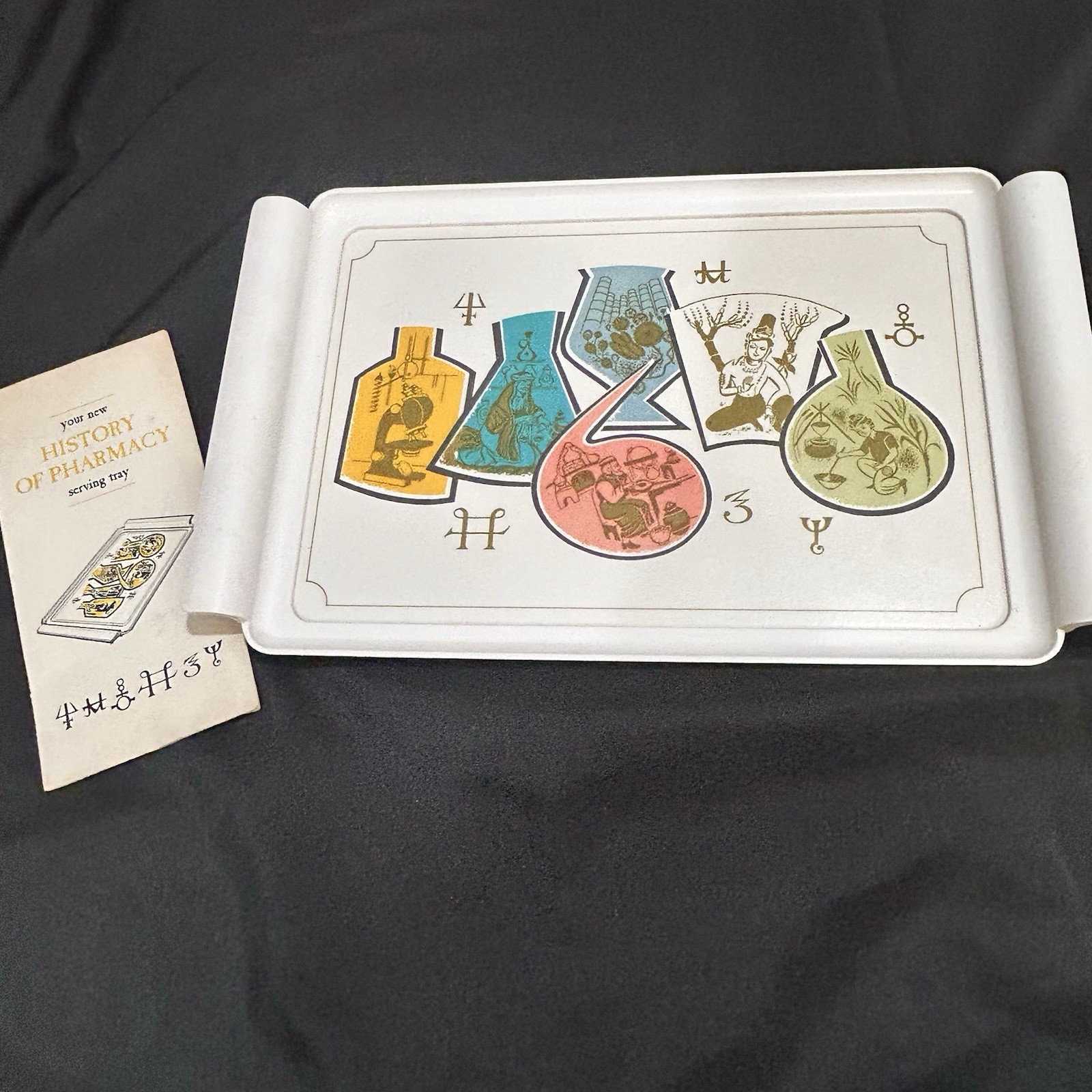 Vintage J.B. Roerig History of Pharmacy Tray Melamine Including 1964 Brochure