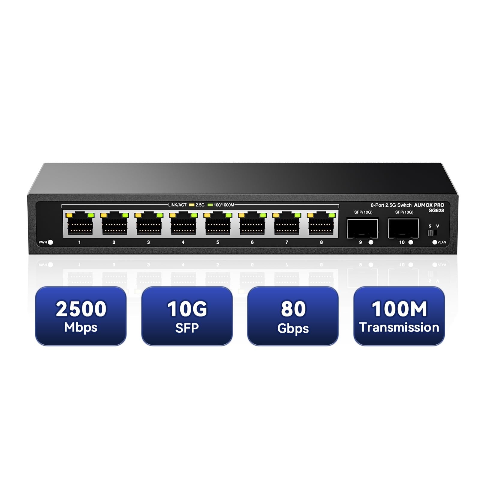 10 Port 2.5G Unmanaged Switch 8x2.5G + 2x10G SFP 80Gbps VLAN 10 10 Port 2.5G Unmanaged Switch 8x2.5G + 2x10G SFP 80Gbps VLAN 10