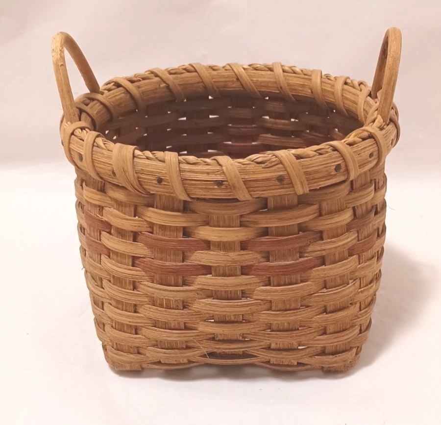 Vintage Handwoven Wicker Basket W Handles Signed M Salkeld 1992 Farmhouse decor