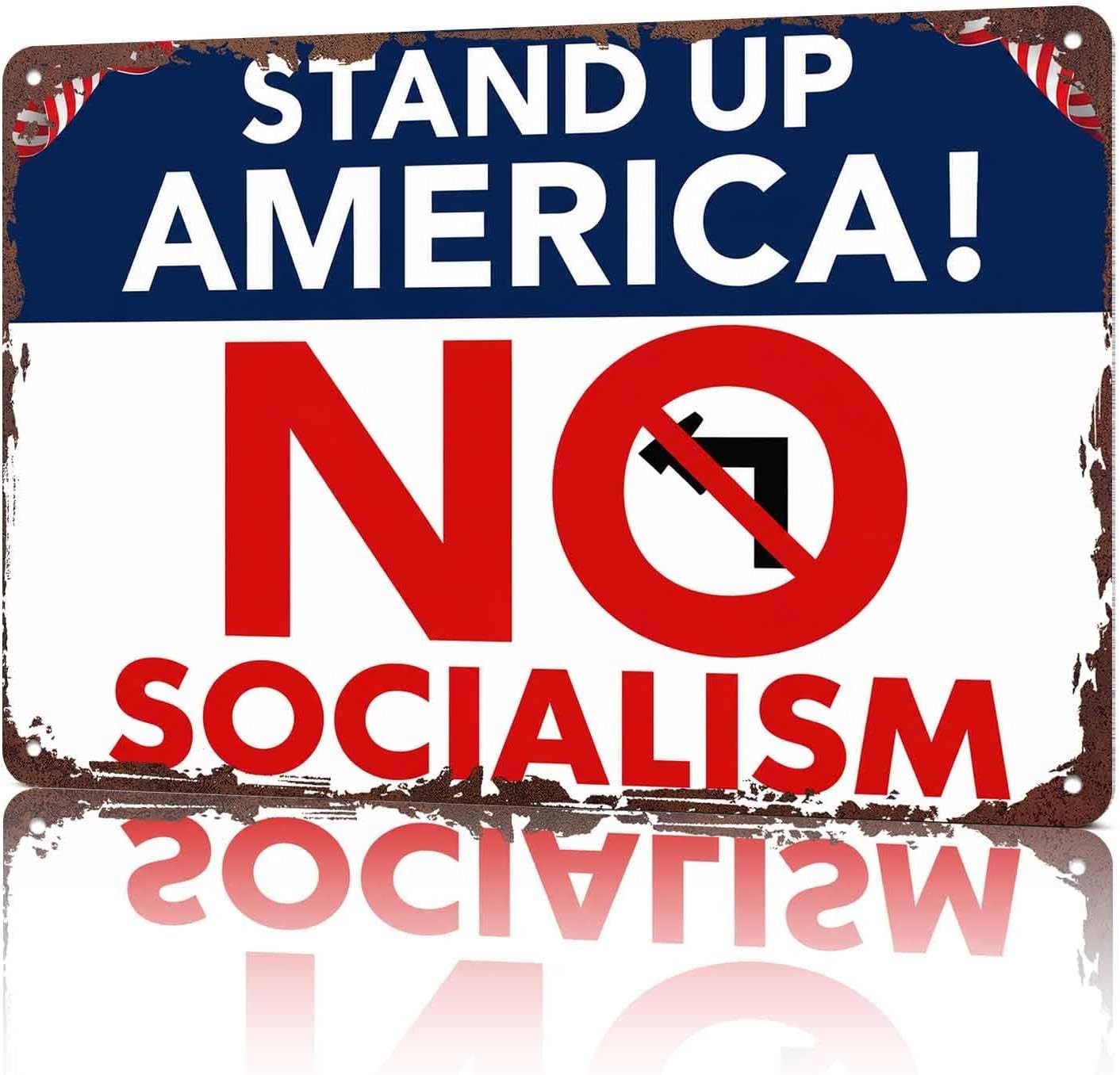 Stand Up America No Socialism Funny Tin Metal Signs Home Décor 8x12 Stand Up America No Socialism Funny Tin Metal Signs Home Décor 8x12