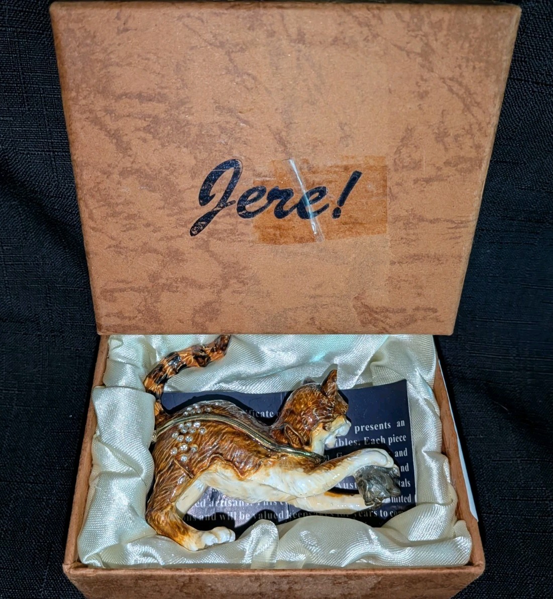 CAT & MOUSE JERE NOBILITY BEJEWELED HINGED BOX  CAT WITH MOUSE IN ORIGINAL BOX 