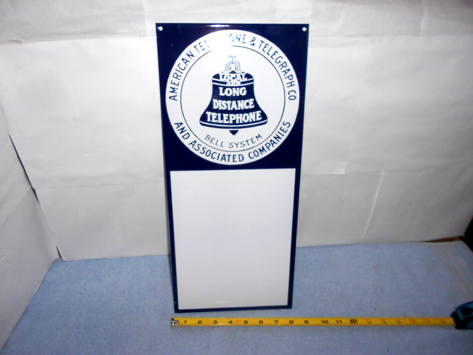 VINTAGE AMERICAN TELEPHONE & TELEGRAPH ADV SIGN METAL PORCELAIN 8x18 in - X 123 VINTAGE AMERICAN TELEPHONE & TELEGRAPH ADV SIGN METAL PORCELAIN 8x18 in - X 123