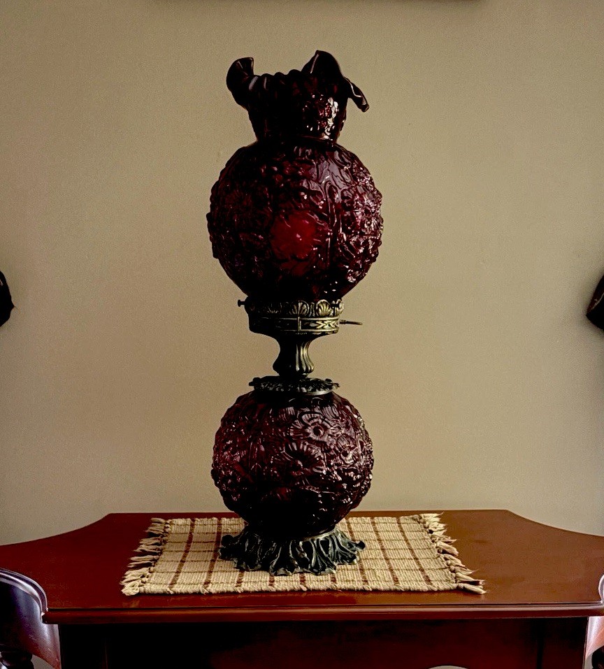 Fenton Gone with the Wind Ruby Red Poppy Lamp 23” VINTAGE RARE